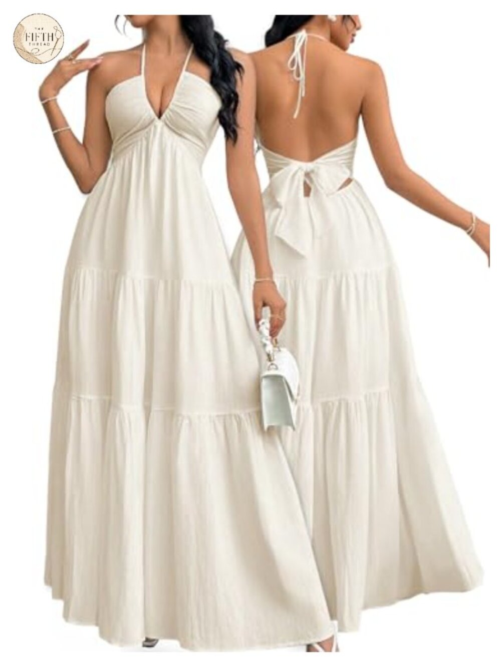 Womens Maxi Summer Dress Halter V Neck A-Line Backless Beach Vacation